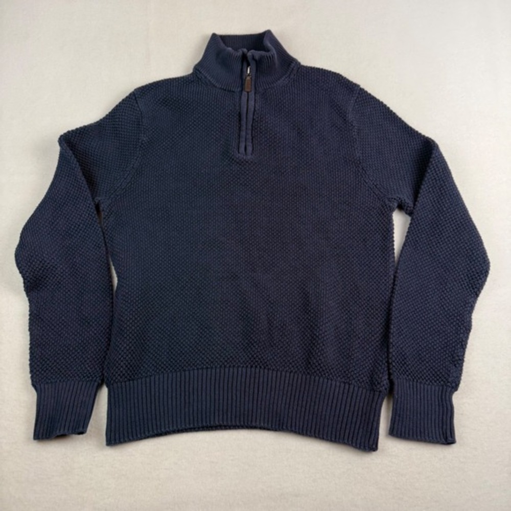 J.Crew‎ Mens Navy Blue Textured Waffle Knit 100% Cotton Quarter Zip Sweater M